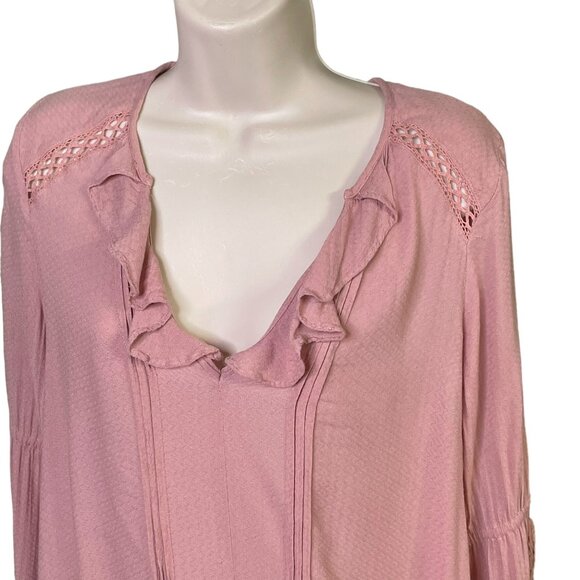 Free People Pink Boho Blouse Top Ruffle Collar Draw String Mid Sleeve Size XS u - Picture 3 of 14